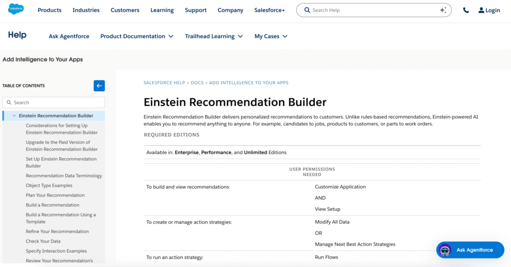 Salesforce Einstein Recommendations